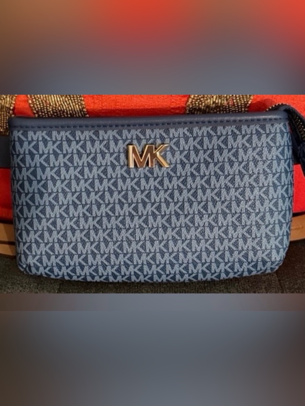 Michael Kors Blue MK Logo Belt Bag with Gold Hardware